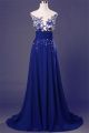 Elegant Illusion Neckline Keyhole Back Royal Blue Chiffon Applique Prom Dress