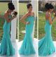 Elegant Mermaid Strapless Sweetheart Aqua Lace Beaded Prom Dress