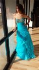 Elegant Mermaid Sweetheart Blue Tulle Ruffle Beaded Corset Prom Dress