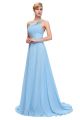 Elegant One Shoulder Cut Out Light Sky Blue Chiffon Beaded Prom Dress