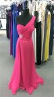 Elegant One Shoulder Long Hot Pink Sequin Chiffon Beaded Prom Dress