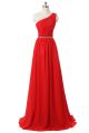 Elegant One Shoulder Long Red Chiffon Special Occasion Evening Dress