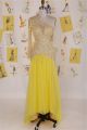 Elegant One Shoulder Long Sleeve Yellow Chiffon Lace Prom Dress