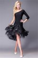 Elegant One Shoulder Sleeve Black Jersey Organza Ruffle Prom Dress