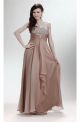 Elegant Sheath Strapless Long Light Brown Chiffon Beaded Prom Dress