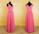 Elegant Sheath V Neck Long Hot Pink Chiffon Ruched Wedding Guest Bridesmaid Dress