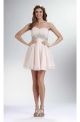 Elegant Strapless Empire Waist Short Blush Pink Chiffon Beaded Prom Dress
