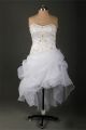 Elegant Strapless High Low Organza Satin Beaded Plus Size Wedding Dress