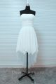 Elegant Strapless High Low White Chiffon Ruffle Beaded Party Prom Dress