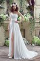 Elegant Strapless Sweetheart High Slit Chiffon Destination Beach Wedding Dress