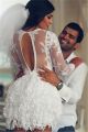 Fantastic Ball Keyhole Back Mini White Lace Prom Dress With Long Sleeves