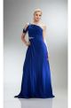 Fantastic One Shoulder Long Royal Blue Chiffon Beaded Prom Dress