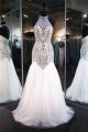 Fantastic Trumpet Mermaid Halter White Tulle Beaded Prom Dress