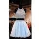 Fashion A Line Halter Two Piece Short Light Blue Tulle Beaded Prom Dress