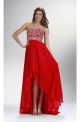 Fashion High Low Strapless Corset Red Chiffon Beaded Prom Dress