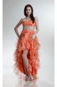 Fashion High Low Sweetheart Orange Organza Ruffle Beaded Prom Dress