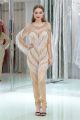Fashion Scoop Neck Long Sleeve Champagne Tulle Beaded Tassel Prom Jumpsuit