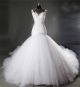 Fit And Flare Illusion Neckline Lace Tulle Puffy Wedding Dress Chapel Train
