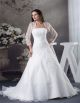 Fitted Ball Gown Strapless Organza Ruched Wedding Dress With Lace Jacket