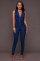 Fitted Front Zip Sleeveless Casual Denim Women Jumpsuit
