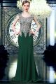 Fitted Scoop Neck See Through Tulle Dark Green Chiffon Applique Evening Prom Dress