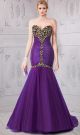 Fitted Trumpet Mermaid Sweetheart Purple Tulle Colorful Beaded Prom Dress