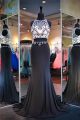 Fitted Two Piece Black And White Jersey Tulle Beaded Prom Dress