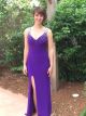 Fitted V Neck Sheer Back High Slit Long Purple Jersey Beaded Prom Dress