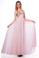 Flowing A Line Cut Out Open Back Long Light Pink Chiffon Beaded Prom Dress With Straps
