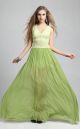 Flowing A Line V Neck Long Sage Chiffon Lace Prom Dress