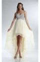 Flowing High Low Empire Waist Light Yellow Chiffon Rhinestone Prom Dress