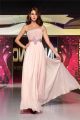 Flowing Strapless Long Blush Pink Chiffon Beaded Prom Dress With Spaghetti Straps
