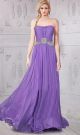 Flowing Strapless Long Lavender Chiffon Beaded Prom Dress