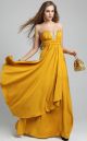 Flowing Sweetheart Long Gold Chiffon Beaded Prom Dress With Draping