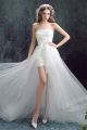 Flowy Strapless High Low Lace Tulle Beach Wedding Dress With Bow