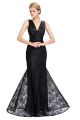Formal Mermaid V Neck Sleeveless Black Lace Evening Prom Dress