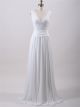 Glamour Scalloped Neck Lace Chiffon Beach Wedding Dress With Sash