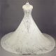 Gorgeous Ball Gown High Neck Tulle Lace Crystal Wedding Dress With Long Train