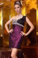 Gorgeous Column Strapless Short Purple Lace Black Satin Sweet 16 Party Prom Dress
