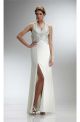 Gorgeous Halter High Slit Long Ivory Chiffon Beaded Prom Dress