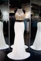 Gorgeous High Neck Two Piece White Jersey Gold Beaded Prom Dress