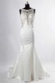 Gorgeous Mermaid Boat Neck Satin Tulle Beaded Wedding Dress With Buttons