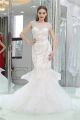 Gorgeous Mermaid Cap Sleeve Illusion Back White Tulle Ruffle Beaded Prom Dress