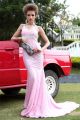 Gorgeous Mermaid Halter Backless Light Pink Sequined Special Occasion Evening Dress