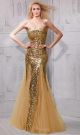 Gorgeous Mermaid Strapless Gold Tulle Sequin Evening Prom Dress