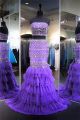 Gorgeous Mermaid Strapless Two Piece Lavender Tulle Ruffle Tiered Prom Dress