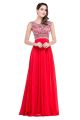 Gorgeous Sheath Bateau Neckline Long Red Chiffon Beaded Prom Dress