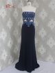 Gorgeous Sheath Cutout Navy Blue Jersey Beaded Prom Dress With Straps