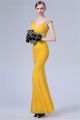 Gorgeous Sheath Deep V Neck Long Yellow Jersey Beaded Evening Prom Dress