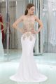 Gorgeous Sheath Halter White Satin Gold Lace Formal Occasion Prom Dress